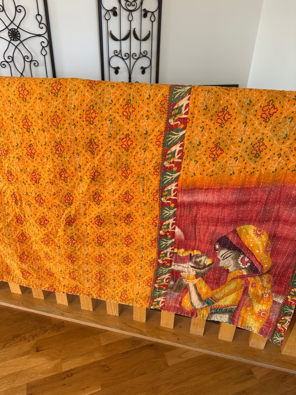 K38 Gorgeous Lady Reversible Twin Kantha Quilt - Picture 3 of 4
